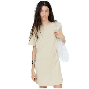Divided H&M Women T Shirt Dress 100% Cotton Shoulder Pads Beige Dress Size XL